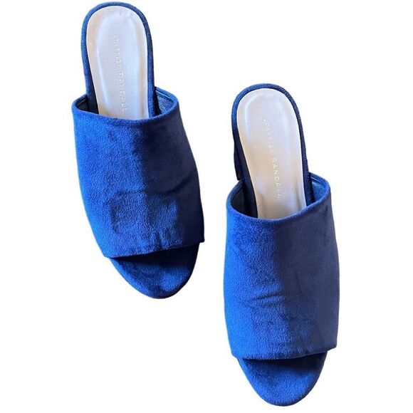 Loeffler Randall Amara Platform Slides Blue Velvet 8 - Picture 2 of 8